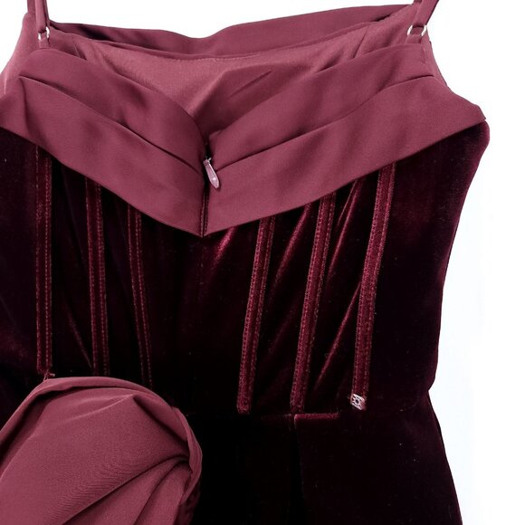 Azazie Atelier Mini Holiday Dress Womens 6 Wine Red Big Bow Back Velvet Cocktail - Picture 7 of 15